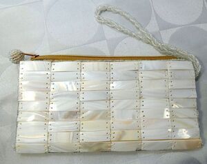 Mother of Pearl Handmade Wristlet  Evening Beaded Bag Excellent